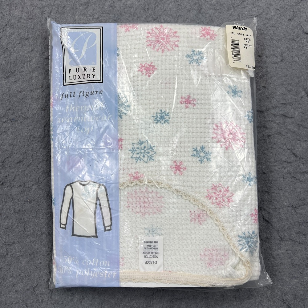 VTG Montgomery Ward Shirt Womens 1X Snowflake Print Long Sleeve Thermal Wear Top